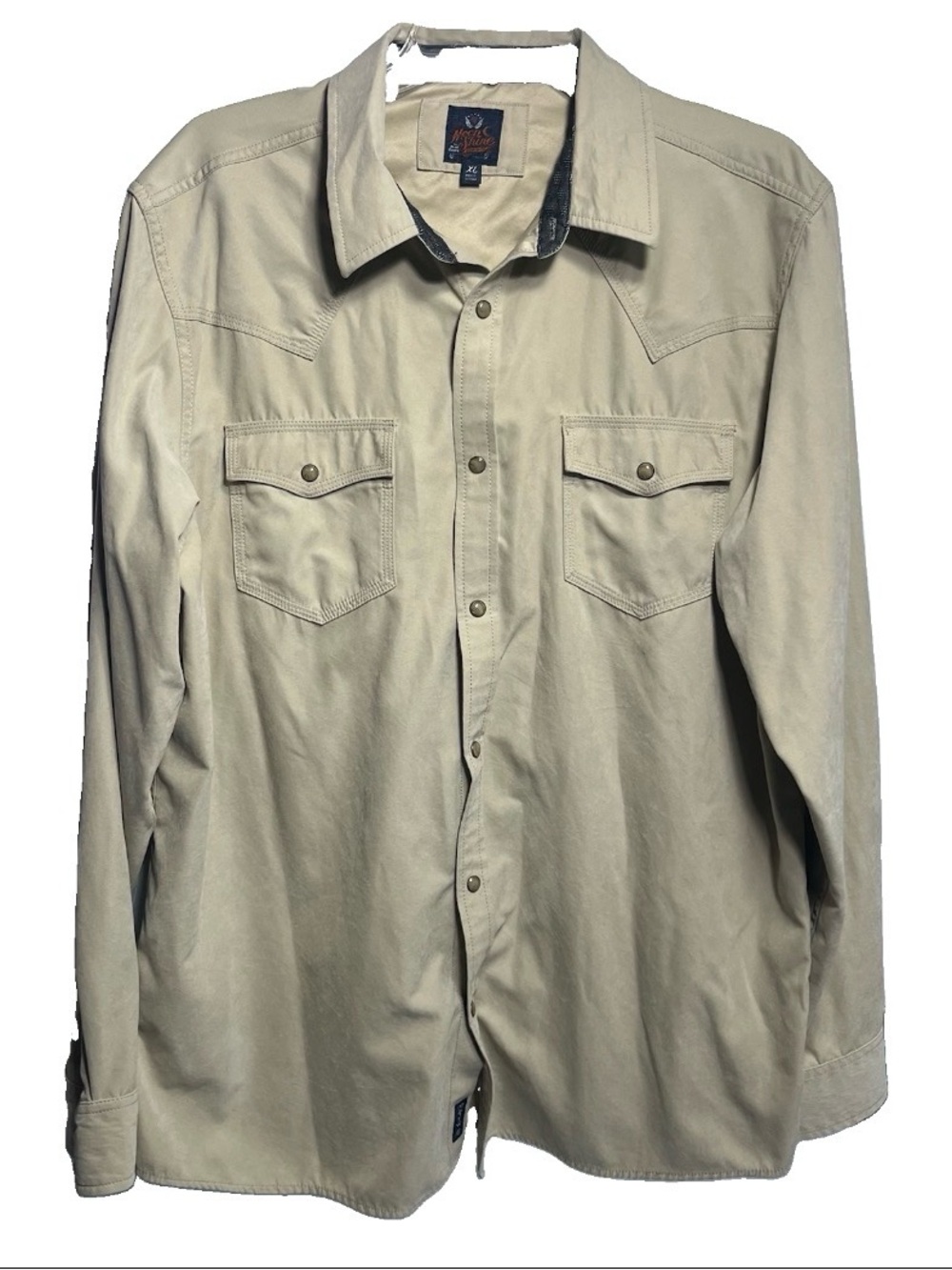 Moon Shine Men's Long Sleeve Button Front Shirt Beige Size XL